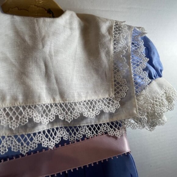 Girls VTG Cotton Blend Easter Dress Double Lace Collars Sleeves Pink Sash Size 4 - Picture 9 of 14